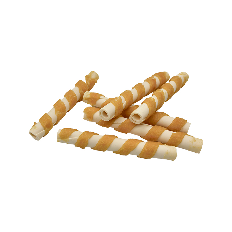 Single-Color Chicken Strip-Wrapped Hollow Twisted Chew Stick – Long Lasting Dog Chew Treats  （12-12.5cm）
